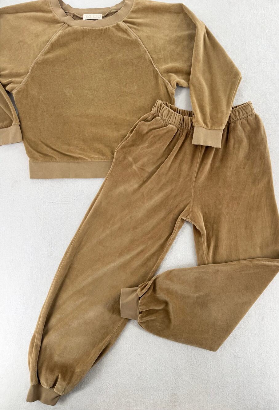 Suzie Koni 2pc Velour Tracksuit Sweatpants Sweatshirt Teddy Camel Tino Tilos XS